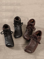 Retro Soft Leather Spliced Strap Low Heel Boots