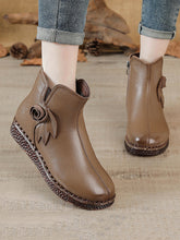 Vintage Genuine Leather Flower Flat Ankle Boots