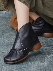 Vintage Autumn Shirred Low Heel Ankle Boots