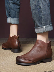 Elegant Solid Leather Spliced Low Heel Boots