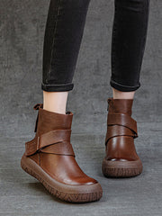 Vintage Genuine Leather Spliced Flat Ankle Boots