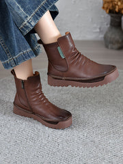 Autumn Vintage Leather Spliced Ankle Boots