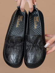 Vintage Genuine Leather Stitching Low Heel Shoes