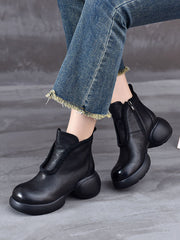 Winter Casual Solid Leather Zipper Platform Boots