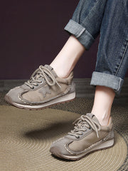 Retro Leather Colorblock Low Heel Sport Shoes