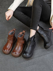 Vintage Genuine Leather Spliced Flat Ankle Boots