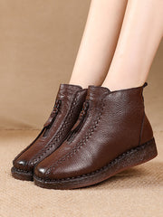 Winter Vintage Leather Fleece-lined Low Heel Boots