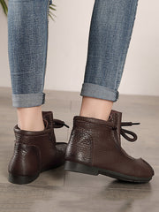 Retro Soft Leather Spliced Strap Low Heel Boots