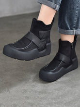 Genuine Leather Spliced Platform Boots