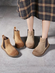 Colorblock Genuine Leather Flat Chelsea Boots