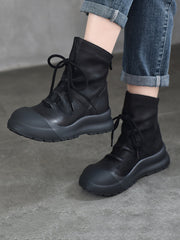 Genuine Leather Mid-Heel Martin Boots