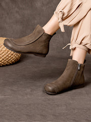 Winter Leather SPliced Zipper Low Heel Boots