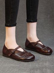 Vintage Genuine Leather Spliced Low Heel Shoes