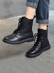 Genuine Leather Soft Zipper Mid Heel Martin Boots