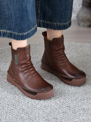 Autumn Vintage Leather Spliced Ankle Boots