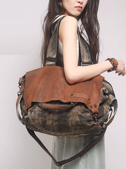 Vintage Genuine Leather Spliced Shoulder Bag