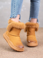 Solid Leather Plush Spliced Winter Boots