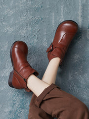 Casual Winter Soft Leather Spliced Ankle Boots