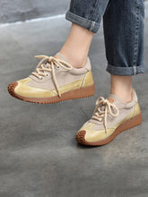 Casual Leather Colorblock Strap Mid Heel Sport Shoes
