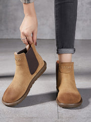 Colorblock Genuine Leather Flat Chelsea Boots