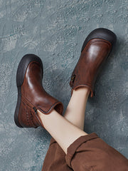 Winter Vintage Leather Spliced Zipper Flat Boots