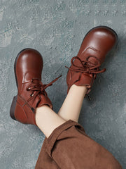 Casual Winter Soft Leather Spliced Mid Heel Boots