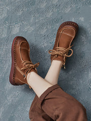 Winter Retro Leather Spliced Flat Boots