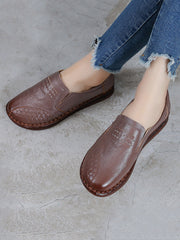 Vintage Leather Spliced Low Heel Shoes