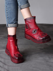 Vintage Leather Patch Spliced Ankle Boots