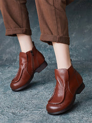 Autumn Soft Leather Zipper Low Heel Ankle Boots