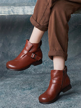 Casual Winter Soft Leather Spliced Ankle Boots