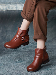 Casual Winter Soft Leather Spliced Ankle Boots