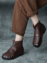 Vintage Winter Genuine Leather Spliced Ankle Boots