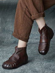 Vintage Winter Genuine Leather Spliced Ankle Boots