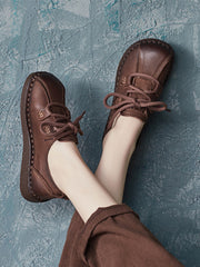 Ethnic Vintage Leather Spliced Low Heel Shoes