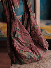 Retro Floral Spliced Linen Shoulder Bag