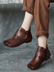 Artsy Leather Spliced Square Collar Ankle Boots