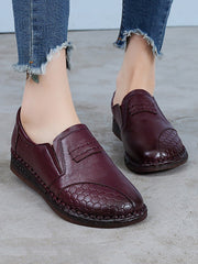 Vintage Leather Spliced Low Heel Shoes