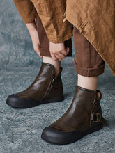 Winter Vintage Leather Spliced Zipper Flat Boots