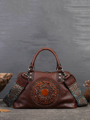 Leather Flower Spliced Capacity Hand Bag Shoulder Bag