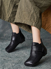 Artsy Leather Spliced Square Collar Ankle Boots