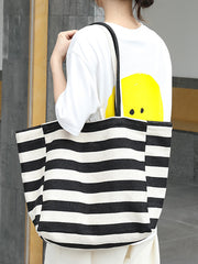 Casual Stripe Canvas Large Capacity Shoulder Bag