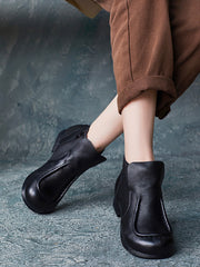 Autumn Soft Leather Zipper Low Heel Ankle Boots