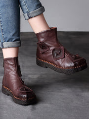 Vintage Leather Patch Spliced Ankle Boots