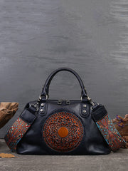 Leather Flower Spliced Capacity Hand Bag Shoulder Bag