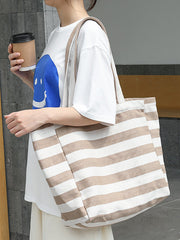 Casual Stripe Canvas Large Capacity Shoulder Bag