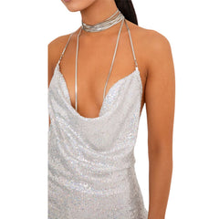 Self Love Metallic Mesh Crystal Straps Mini Dress