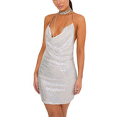 Self Love Metallic Mesh Crystal Straps Mini Dress