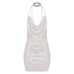 Self Love Metallic Mesh Crystal Straps Mini Dress