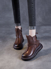 Vintage Genuine Leather Spliced Platform Ankle Boots